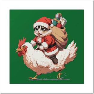 Christmas, Funny Cat on a Chicken Posters and Art